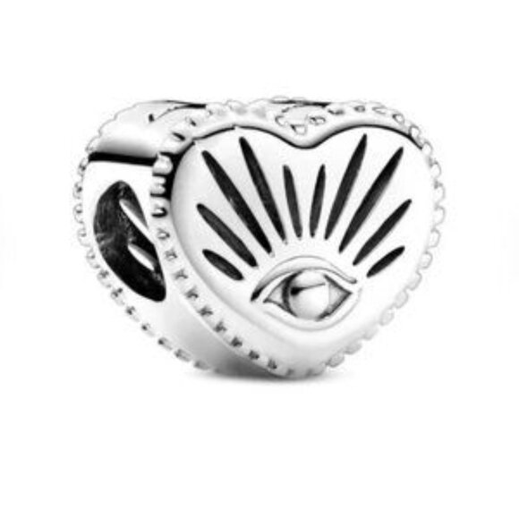 Pandora Silver Heart Charm with Eye Design - Picture 1 of 5